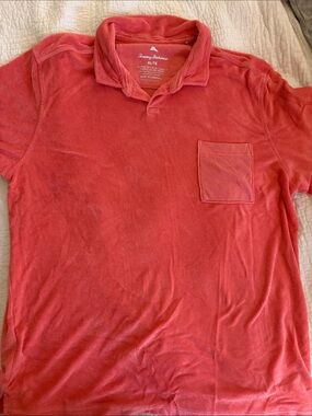 Tommy Bahama Men’s Coral-Red Short Sleeve Polo with Chest Pocket